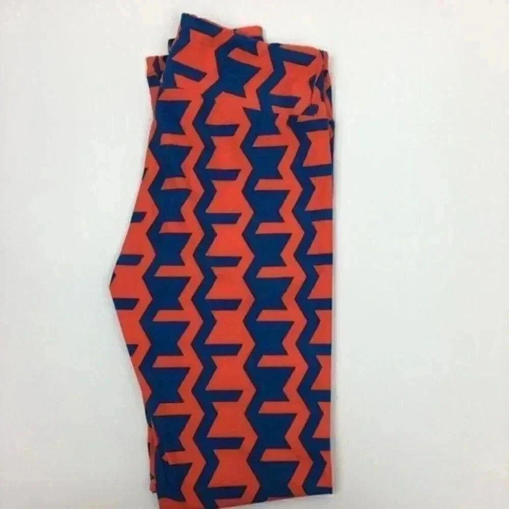 New Lularoe One Size OS leggings Orange Blue 2-12 - Picture 5 of 8